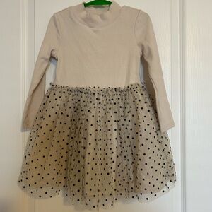 Cream Long Sleeve Dress with Polka Dot Tulle Skirt